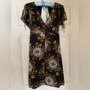 J. Crew Black and Yellow Floral Backless Dress